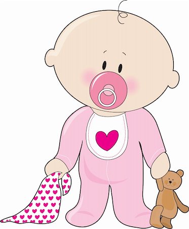 A baby girl with a soother,blanket and teddy bear Stock Photo - Budget Royalty-Free & Subscription, Code: 400-05169516