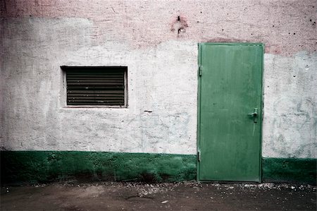 weathered wall with green door in grunge style Stock Photo - Budget Royalty-Free & Subscription, Code: 400-05169648