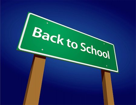 Back To School Road Sign Illustration on a Radiant Blue Background. Stock Photo - Budget Royalty-Free & Subscription, Code: 400-05160001