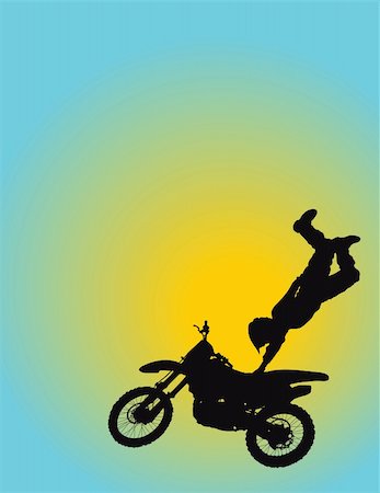 simsearch:400-05737063,k - Silhouette of a young man flying through the air on his motorcycle with one hand on the seat Stock Photo - Budget Royalty-Free & Subscription, Code: 400-05160722