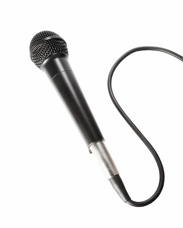 simsearch:400-04867557,k - Stock image of black microphone with cord isolated on white Stock Photo - Budget Royalty-Free & Subscription, Code: 400-05160806