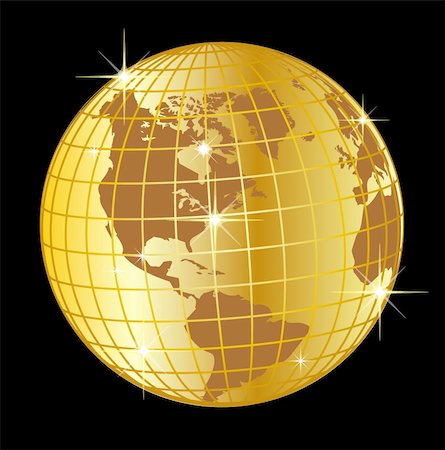 saudi arabian - illustration of a golden globe north and south america on black background Stock Photo - Budget Royalty-Free & Subscription, Code: 400-05160889