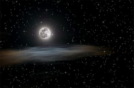 Full moon on a hazy night over passing clouds with large star field Fotografie stock - Microstock e Abbonamento, Codice: 400-05161247
