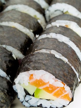 Rows of homemade maki sushi rolls Stock Photo - Budget Royalty-Free & Subscription, Code: 400-05161508