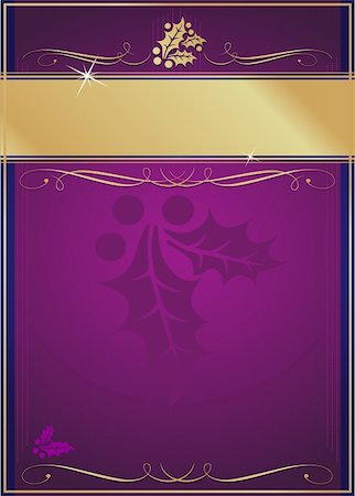 Exotic Purple and Blue Holly and Flourish Adorned Christmas Card or Tag. Stock Photo - Budget Royalty-Free & Subscription, Code: 400-05161634