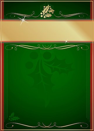 Exotic Green and Red Holly and Flourish Adorned Christmas Card or Tag. Stock Photo - Budget Royalty-Free & Subscription, Code: 400-05161633