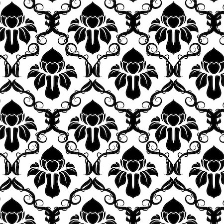 simas2 (artist) - Illustration of a black and white vintage floral pattern Foto de stock - Royalty-Free Super Valor e Assinatura, Número: 400-05161963