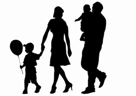 Vector drawing families with children. Silhouettes on a white background Stock Photo - Budget Royalty-Free & Subscription, Code: 400-05162466