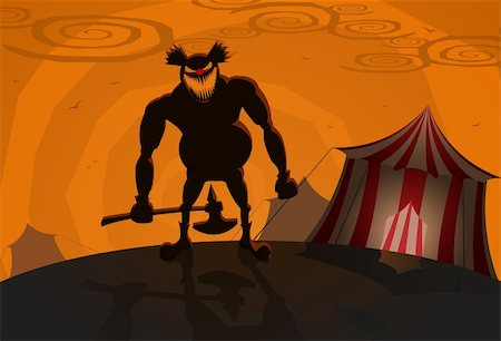 Vector evil clown with circus on background, Halloween theme Stock Photo - Budget Royalty-Free & Subscription, Code: 400-05162556