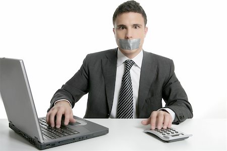 sad and happy school students - Silence with tape on mouth, businessman computer office isolated Stock Photo - Budget Royalty-Free & Subscription, Code: 400-05162669