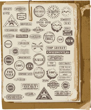 Vector collection of grunge rubber stamps on old paper Foto de stock - Super Valor sin royalties y Suscripción, Código: 400-05162864