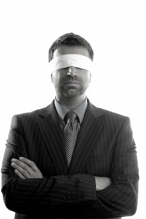 simsearch:400-04631810,k - Blindfolded businessman over white background, conceptual image Stock Photo - Budget Royalty-Free & Subscription, Code: 400-05163596