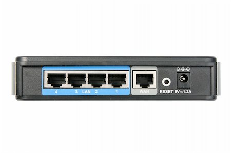 simsearch:400-05137120,k - Back panel of network router. Close-up. Isolated on white background. Stock Photo - Budget Royalty-Free & Subscription, Code: 400-05163789