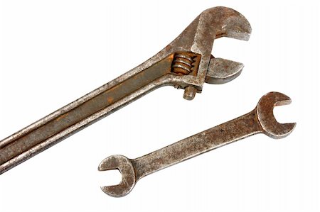 simsearch:400-05695467,k - Spanner. Old and dirty condition. Close-up. Isolated on white. Fotografie stock - Microstock e Abbonamento, Codice: 400-05163798