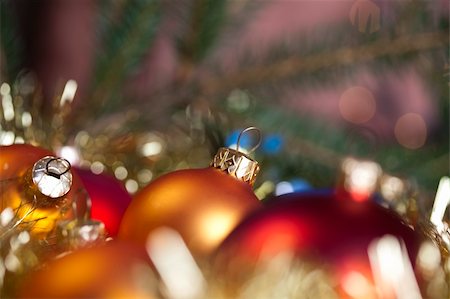 round ornament hanging of a tree - Photography of baubles connected with Christmas time and Christmas tree. Stock Photo - Budget Royalty-Free & Subscription, Code: 400-05163815