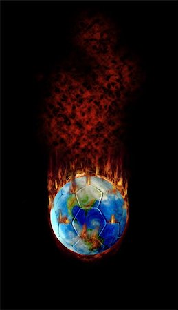 flat soccer ball - Burning football globe with fire, fume and flames! Stock Photo - Budget Royalty-Free & Subscription, Code: 400-05163822