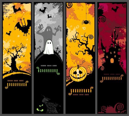 set of four different halloween banners with haunted house, bats, pumpkin and ghost Fotografie stock - Microstock e Abbonamento, Codice: 400-05163911