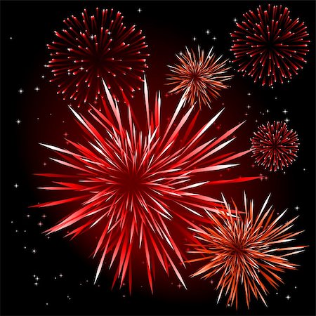 firework backdrop - Abstract vector illustration of fireworks over a black sky Stock Photo - Budget Royalty-Free & Subscription, Code: 400-05174510