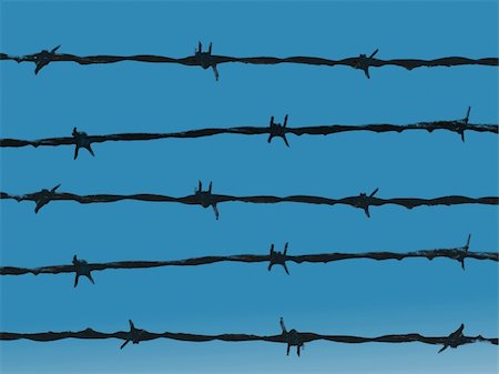 Barbed wire isolated against blue sky background Foto de stock - Royalty-Free Super Valor e Assinatura, Número: 400-05174715