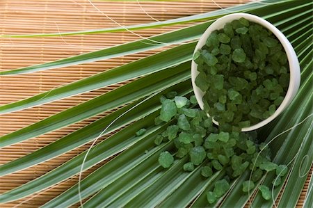 sea salt in bowl - bath salt and palm leaf Stock Photo - Budget Royalty-Free & Subscription, Code: 400-05174803