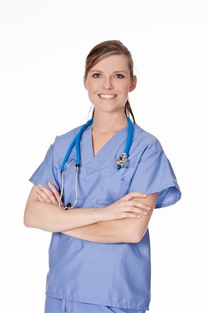 simsearch:400-05172792,k - Beautiful Caucasian doctor or nurse on a white background Foto de stock - Royalty-Free Super Valor e Assinatura, Número: 400-05175468