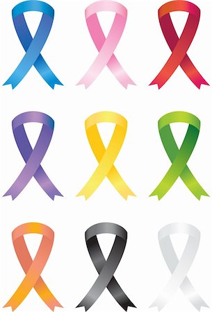 Set of 9 awareness ribbon icons in a variety of colors. Stock Photo - Budget Royalty-Free & Subscription, Code: 400-05175659