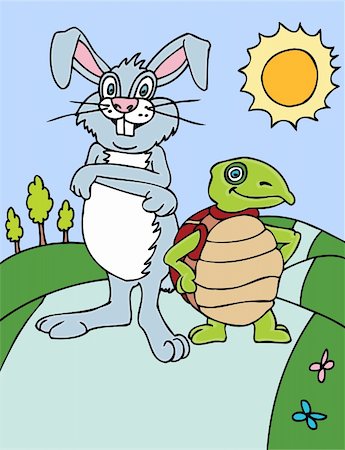 pictures rabbit turtle - Cartoon image of the tortoise and the hare. Stock Photo - Budget Royalty-Free & Subscription, Code: 400-05175651