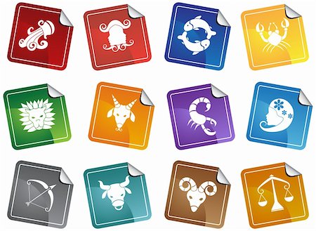 famous people reading - Set of zodiac horoscope sticker icons / web buttons. Foto de stock - Super Valor sin royalties y Suscripción, Código: 400-05175675