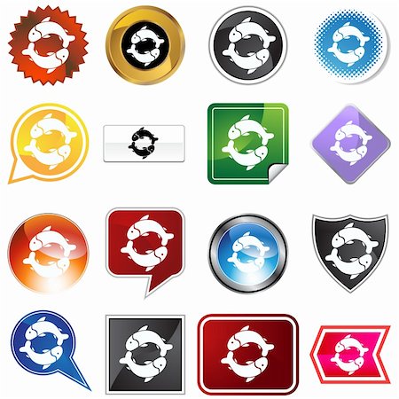simsearch:400-04646511,k - A set of 16 icon buttons in different shapes and colors - Pisces zodiac symbol. Photographie de stock - Aubaine LD & Abonnement, Code: 400-05175680