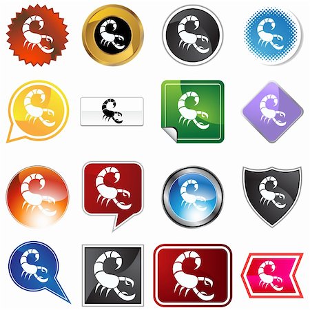 simsearch:400-04646511,k - A set of 16 icon buttons in different shapes and colors - Scorpio zodiac symbol. Photographie de stock - Aubaine LD & Abonnement, Code: 400-05175682