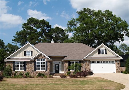 One story residential home with both stone and board siding on the facade. Stock Photo - Budget Royalty-Free & Subscription, Code: 400-05175760