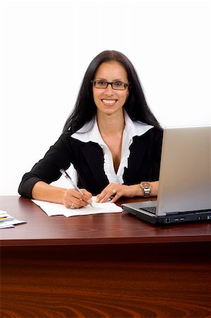 signing contract on computer - Young businesswoman working at her desk signing papers Stock Photo - Budget Royalty-Free & Subscription, Code: 400-05175833