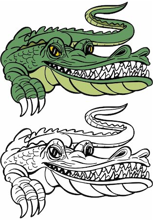 Alligator character isolated on a white background - both color and black / white versions. Stock Photo - Budget Royalty-Free & Subscription, Code: 400-05176607