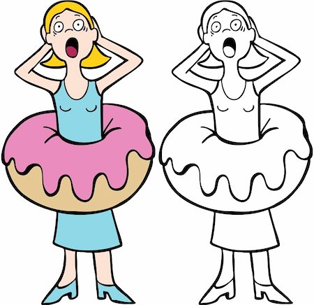 plus size model clipart - Woman regrets eating a donut that makes her feel fat  - both color and black / white versions. Stock Photo - Budget Royalty-Free & Subscription, Code: 400-05176609