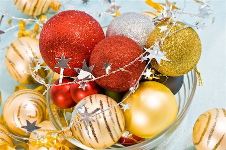 Holiday series: christmas red and golden ball in bowl Stock Photo - Budget Royalty-Free & Subscription, Code: 400-05177379