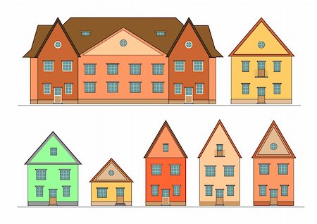 simsearch:400-07300300,k - Houses set. Vector art in Adobe illustrator EPS format, compressed in a zip file. The different graphics are all on separate layers so they can easily be moved or edited individually. The document can be scaled to any size without loss of quality. Photographie de stock - Aubaine LD & Abonnement, Code: 400-05177411