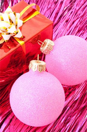 simsearch:400-05177572,k - Christmas balls among silver glittering decoration Stock Photo - Budget Royalty-Free & Subscription, Code: 400-05177565