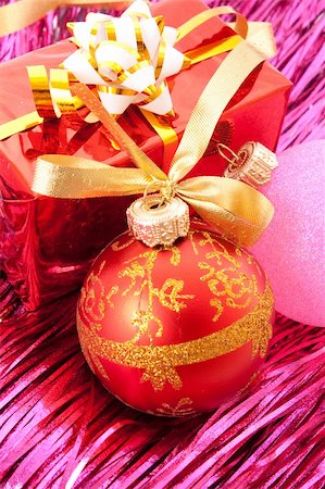 simsearch:400-05177572,k - Christmas balls among silver glittering decoration Stock Photo - Budget Royalty-Free & Subscription, Code: 400-05177566