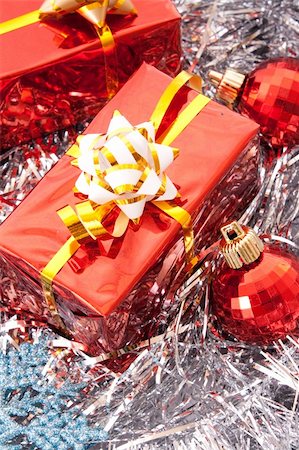 simsearch:400-05177572,k - Christmas balls among silver glittering decoration Stock Photo - Budget Royalty-Free & Subscription, Code: 400-05177572