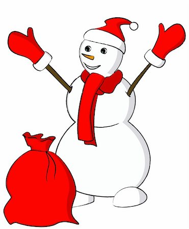 Isolated snowman with red scarf and a sack Stock Photo - Budget Royalty-Free & Subscription, Code: 400-05178053