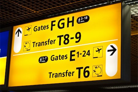 Information sign in airport. Gates and transfer directions Stock Photo - Budget Royalty-Free & Subscription, Code: 400-05178145