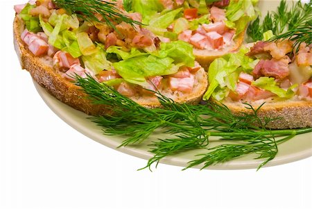 Blt appetizers with bacon lettuce and tomato on white background Stockbilder - Microstock & Abonnement, Bildnummer: 400-05178185