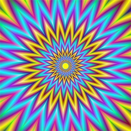 psychedelic trippy design - Computer generated image with a starburst design in yellow blue and red. Stock Photo - Budget Royalty-Free & Subscription, Code: 400-05178181