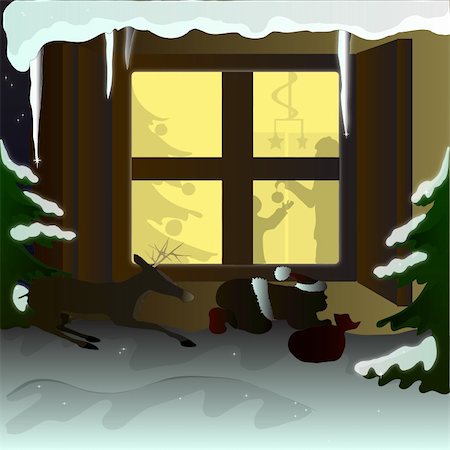 Santa and his assistant is hidden under the windows Stock Photo - Budget Royalty-Free & Subscription, Code: 400-05178301