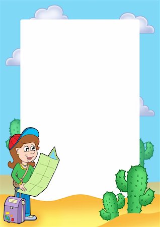 searching desert - Frame with girl traveller - color illustration. Stock Photo - Budget Royalty-Free & Subscription, Code: 400-05178687