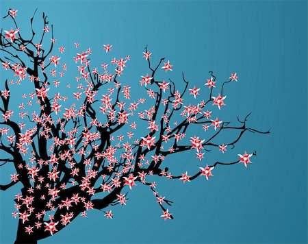 simsearch:400-04778102,k - Vector illustration of cherry blossom on blue sky Fotografie stock - Microstock e Abbonamento, Codice: 400-05178790