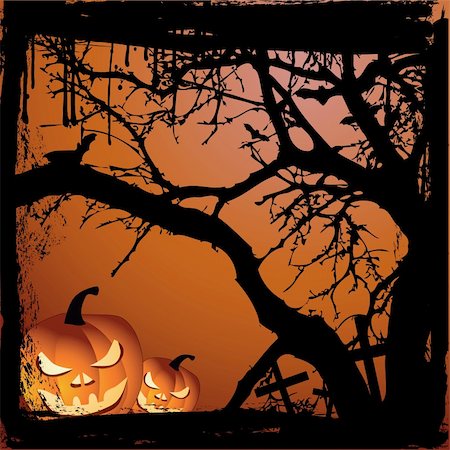 simsearch:400-05680756,k - Halloween vector illustration scene with  pumpkin and tree Stock Photo - Budget Royalty-Free & Subscription, Code: 400-05178791