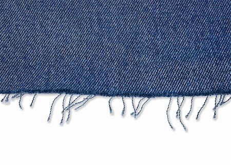 Piece of blue jeans fabric with fringe on white Stock Photo - Budget Royalty-Free & Subscription, Code: 400-05178861
