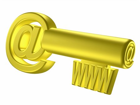 3D rendered image of stylized gold key with internet signs Stockbilder - Microstock & Abonnement, Bildnummer: 400-05179209