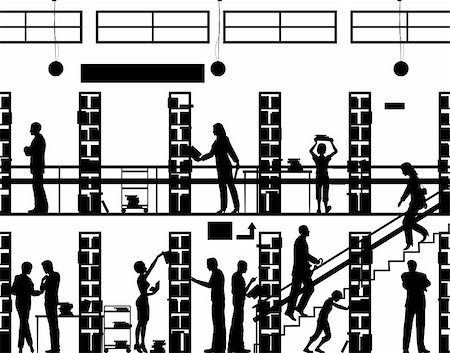 simsearch:400-04295114,k - Editable vector silhouette of people in a library with all elements as separate objects Photographie de stock - Aubaine LD & Abonnement, Code: 400-05179589